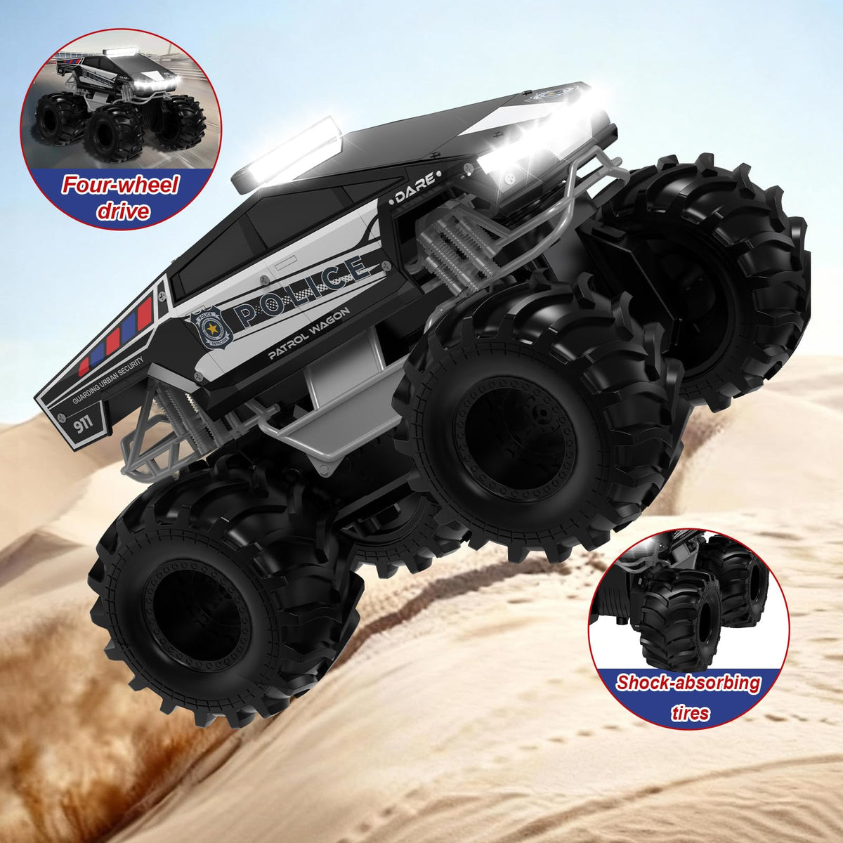 Cokzer Cyber Truck RC Car front headlights for night racing.