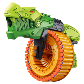 Coldfire dino foam blaster with 40-dart drum for indoor and outdoor action.