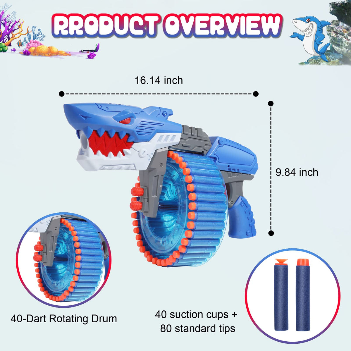 Coldfire shark-themed toy gun adds visual appeal during play
