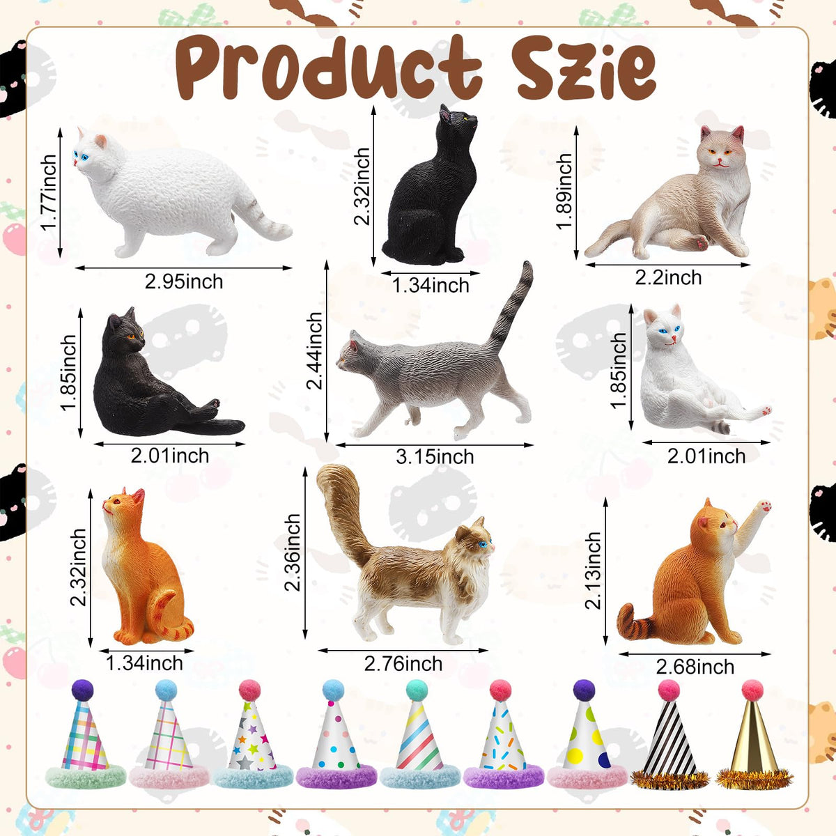 Colingmill cake topper display with cat figures and hats