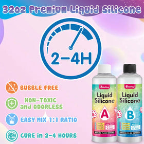 Bubble-free pouring demonstrated for faster, frustration-free squishy creation.