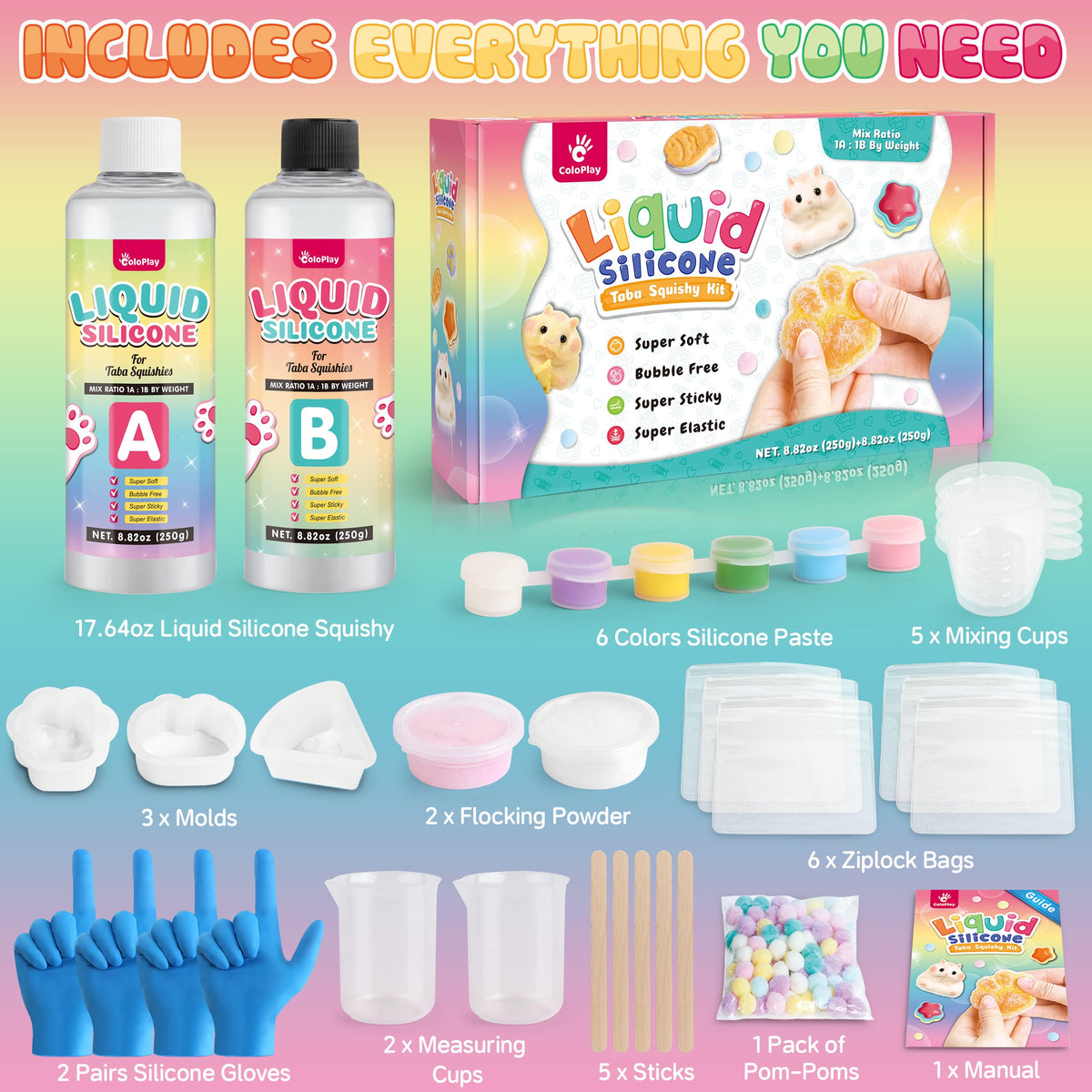 ColoPlay Taba Squishy Kit contents displayed for a complete, guided crafting experience
