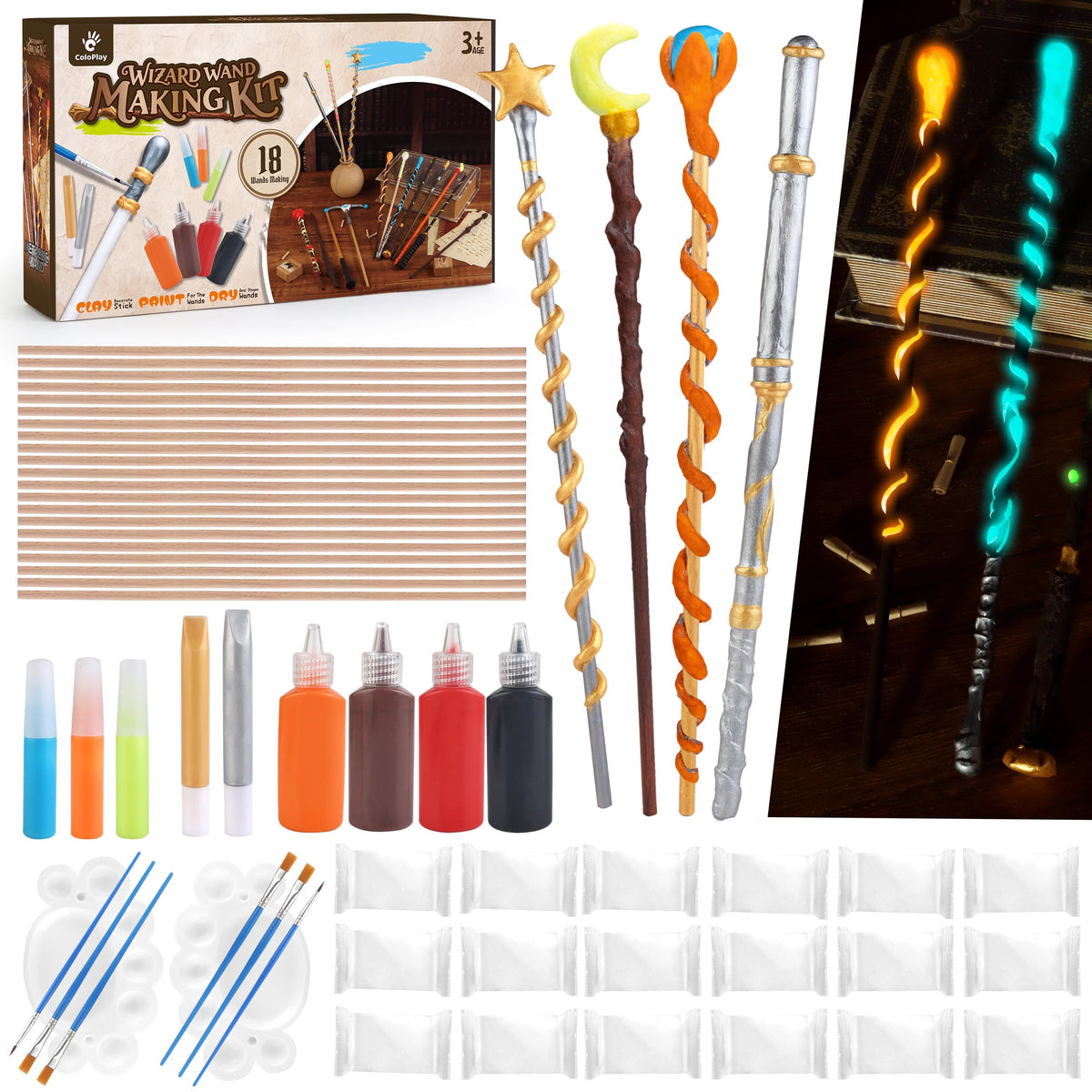 ColoPlay wizard wand kit contents for DIY crafting and creative play.