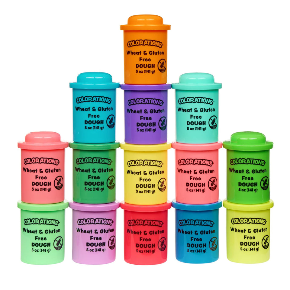 Colorations 14-color dough tubs for vibrant color mixing and creative play.