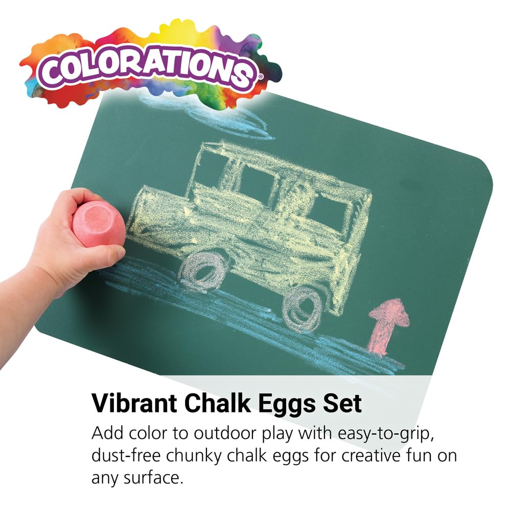 Colorations chalk eggs in hand for easy grip and kid-friendly drawing.