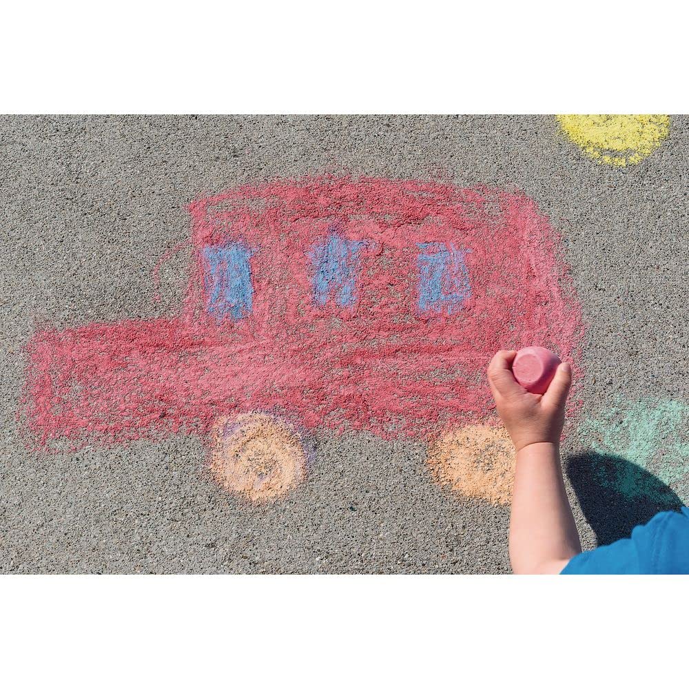 Colorations chunky chalk eggs outdoors on pavement, offering mess-free learning fun.
