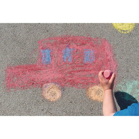 Colorations chunky chalk eggs outdoors on pavement, offering mess-free learning fun.