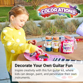 Colorations decorate your own guitars being decorated by kids with pre-attached strings.