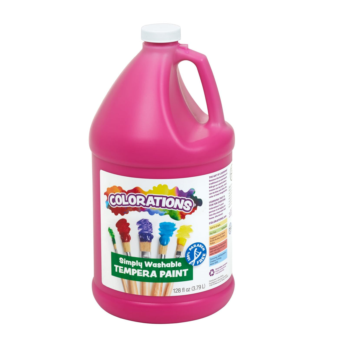 Colorations magenta washable paint bottle close-up for vibrant classroom projects.