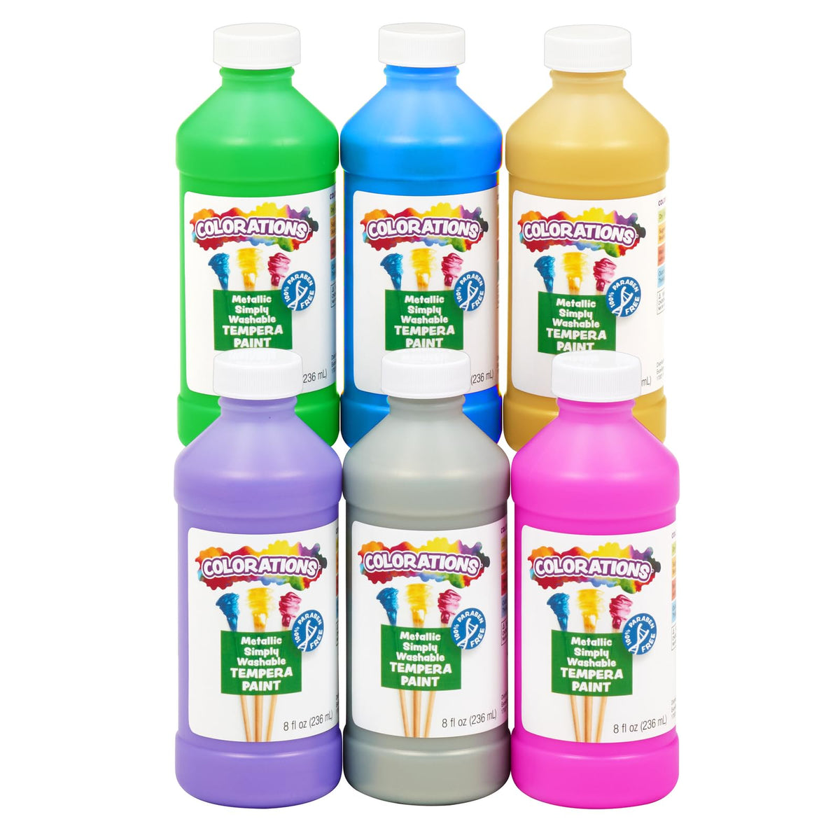 Colorations Metallic Blue bottle cap shows vibrant, washable color ideal for classroom crafts.