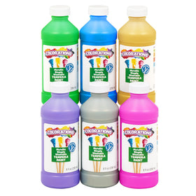 Colorations Metallic Blue bottle cap shows vibrant, washable color ideal for classroom crafts.