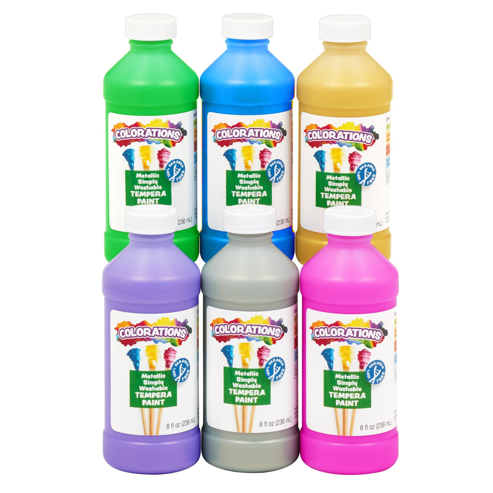 Colorations Metallic Blue bottle cap shows vibrant, washable color ideal for classroom crafts.