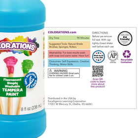 Colorations neon yellow tempera bottle highlights details in drawings.