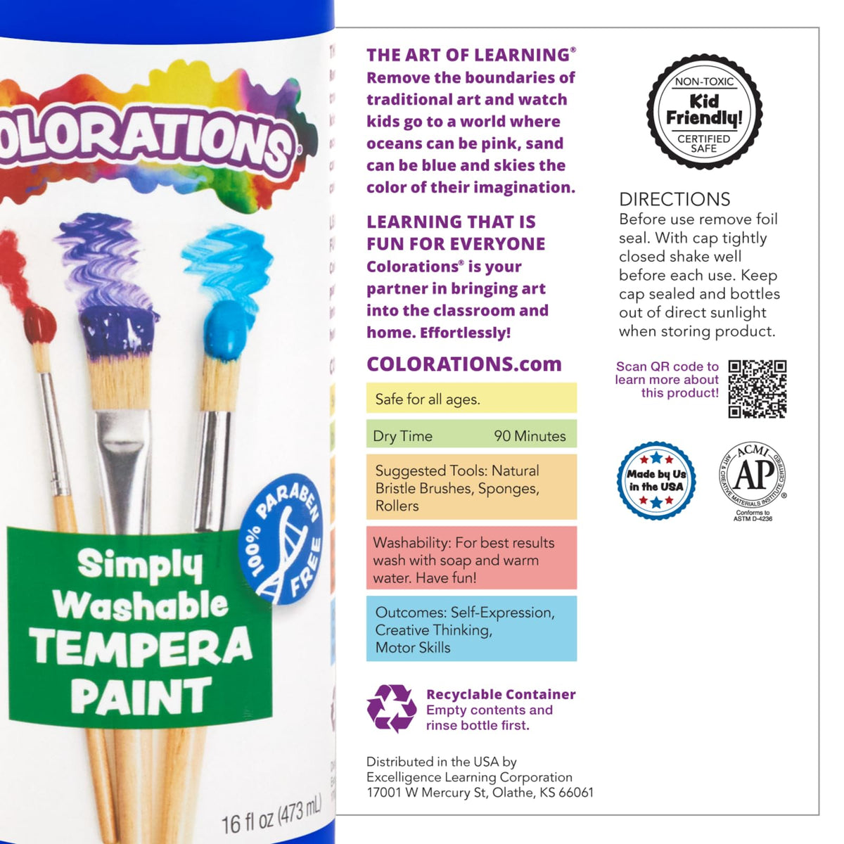 Colorations Rainbow Plus 8 Pack kid-friendly packaging communicates safety.