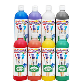 Colorations Rainbow Plus 8 Pack paint bottles showcase vibrant, washable colors for classroom art.