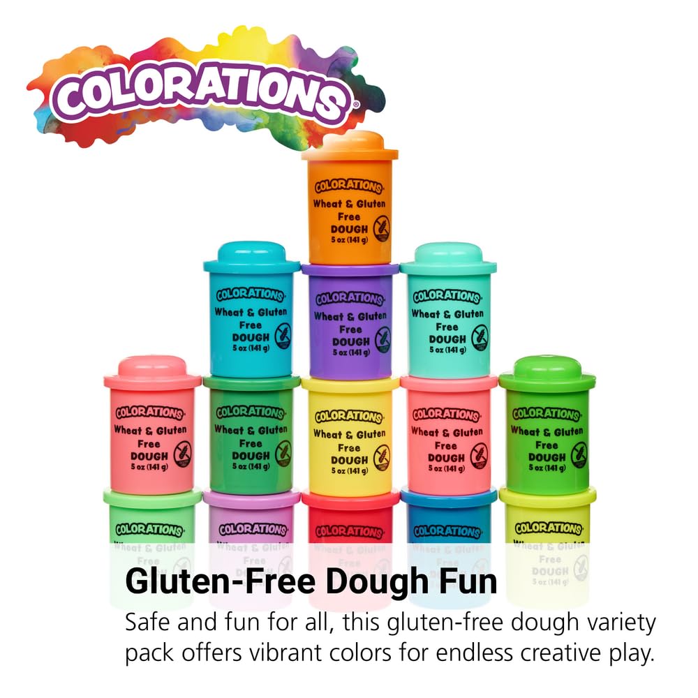 Colorations wheat-free dough tubs support allergen-free classroom and home crafts.