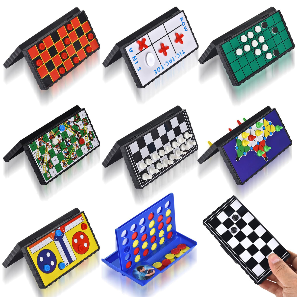 COLORGO 8-in-1 mini magnetic chess set on folding board for travel-friendly fun