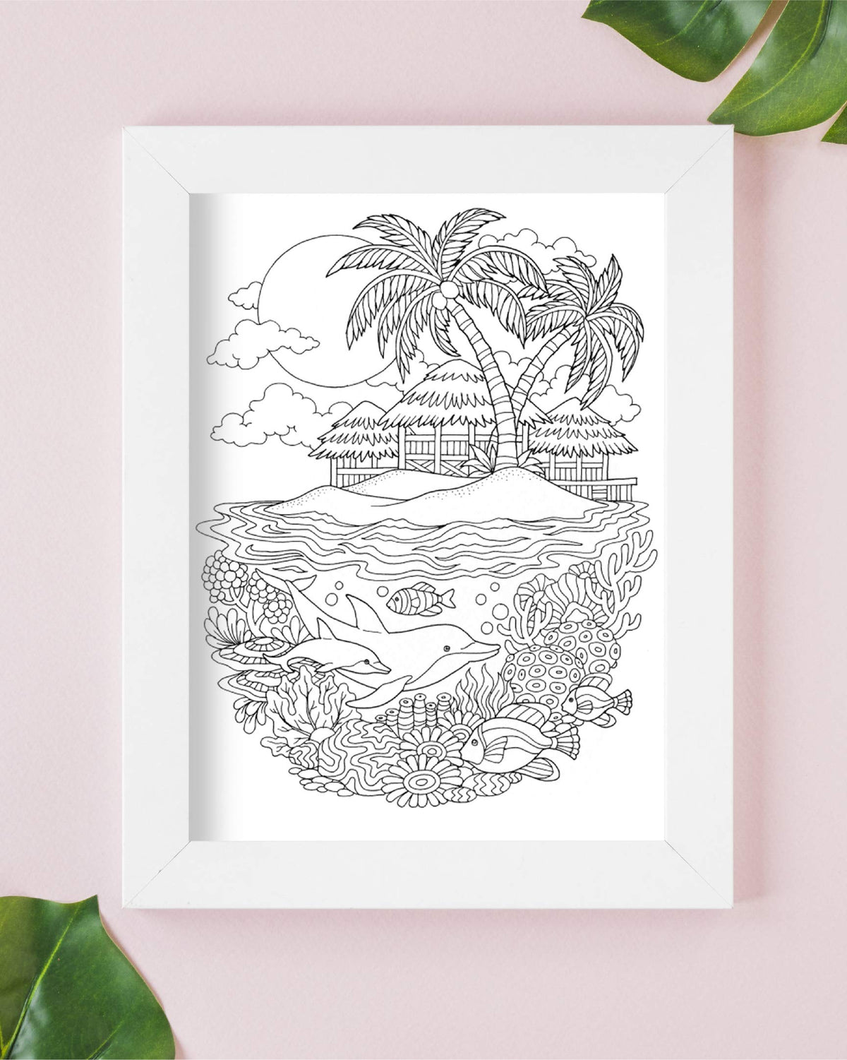 ColorIt lush greenery leaves artwork highlighting bold lines for precise coloring.