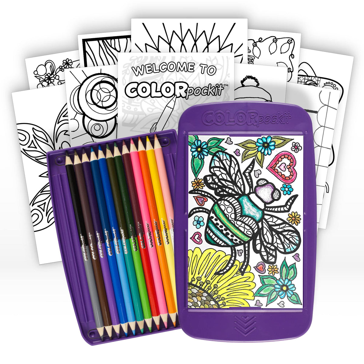 Colorpockit front view: compact travel coloring kit for on-the-go creativity.