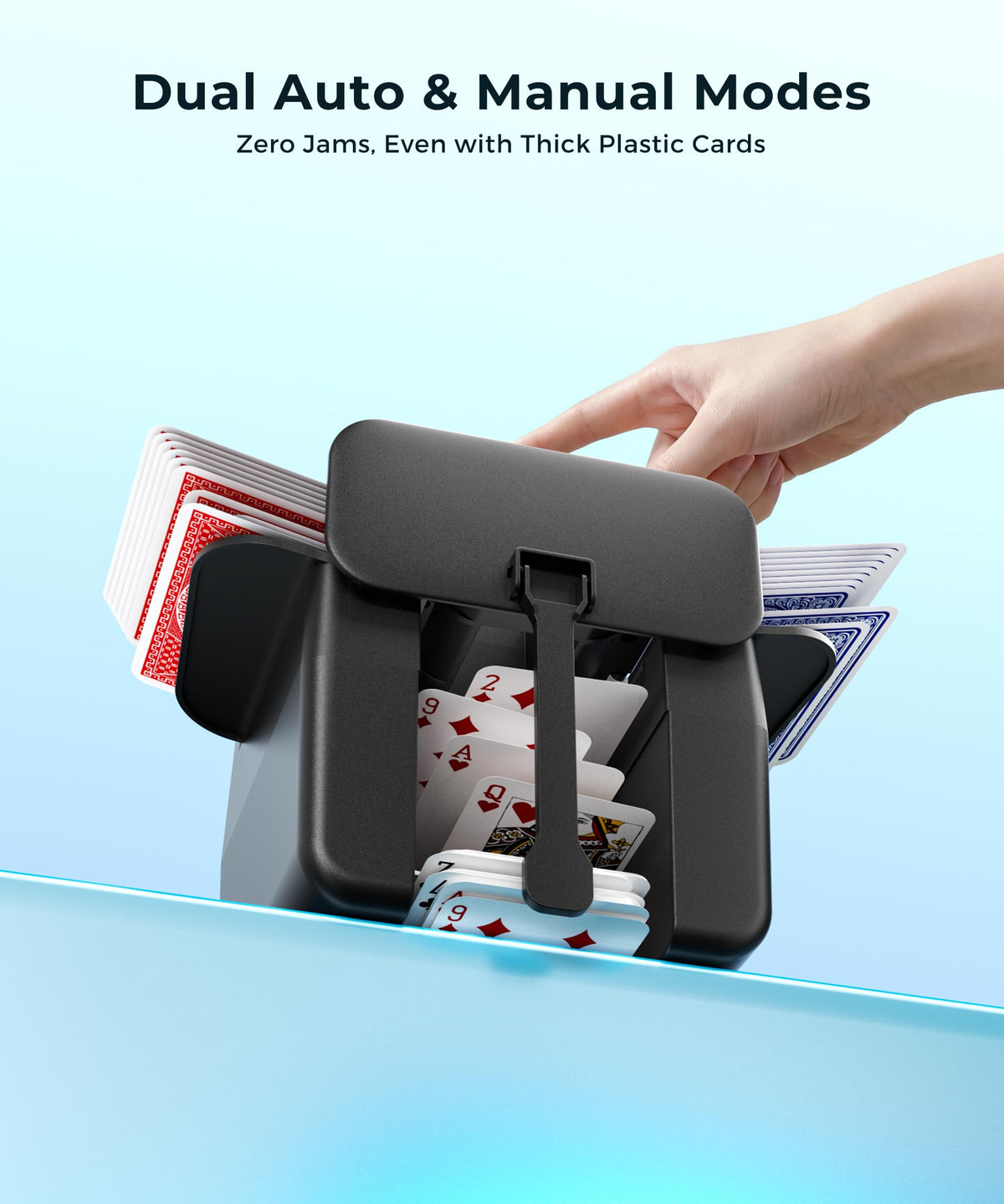 Colorsmoon shuffler in auto and manual modes for flexible card handling.