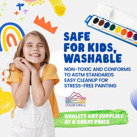 Color Swell watercolors with wood brushes for precise blending.