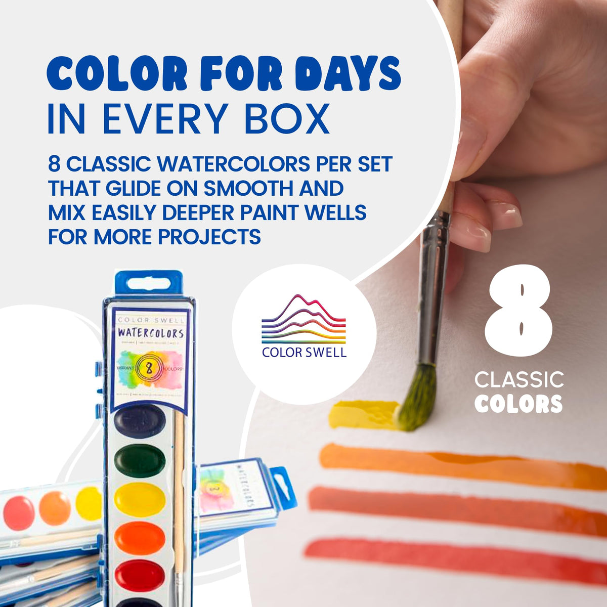 Color Swell classroom art projects with bulk watercolor packs.