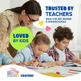 Color Swell durable crayon boxes arranged for easy storage and organization