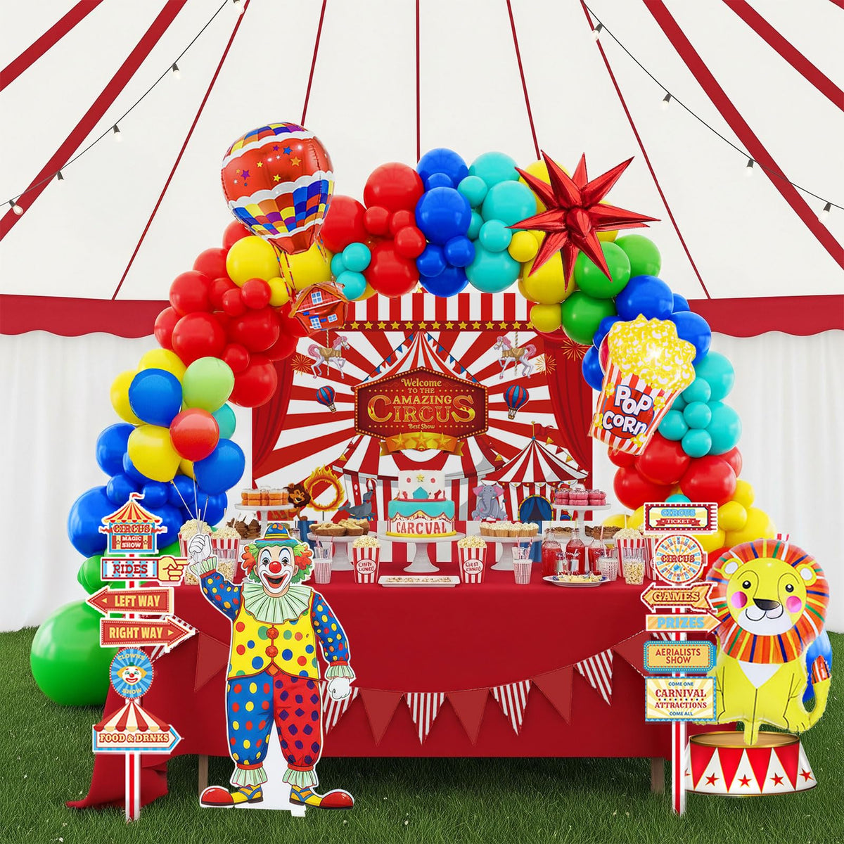 ColorToyz Carnival Set with vibrant red, blue, and yellow balloons for lively décor.