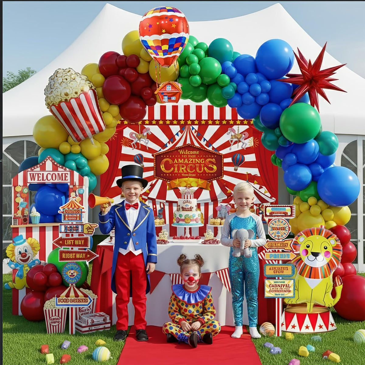ColorToyz carnival signpost card guides guests to activities.