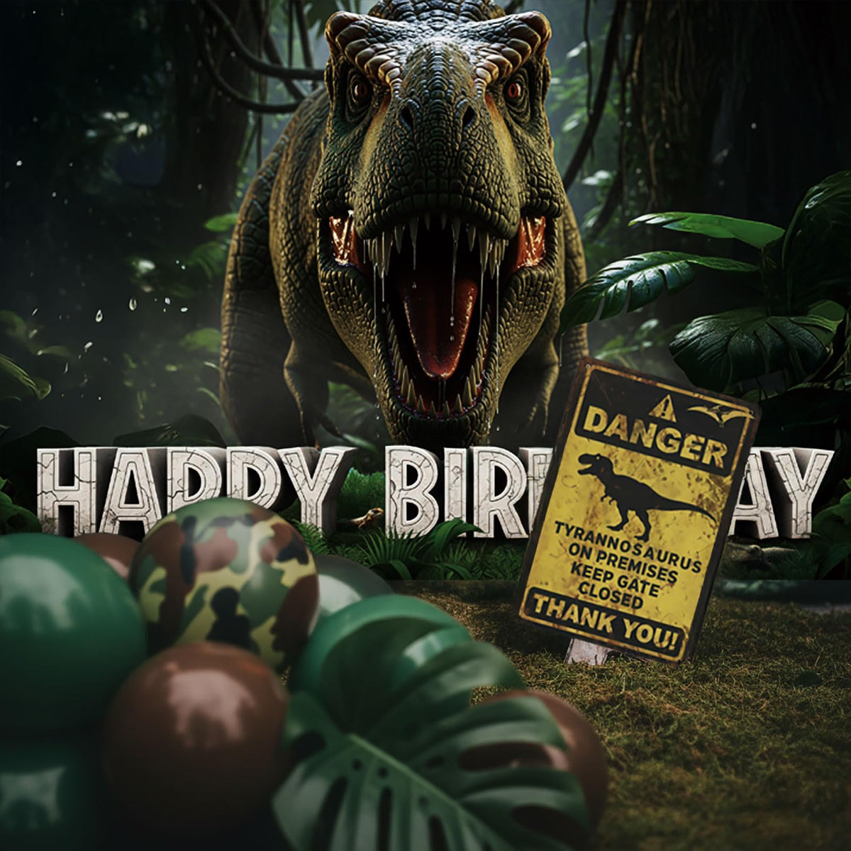 ColorToyz Happy Birthday backdrop helps create a photo-worthy dinosaur party scene