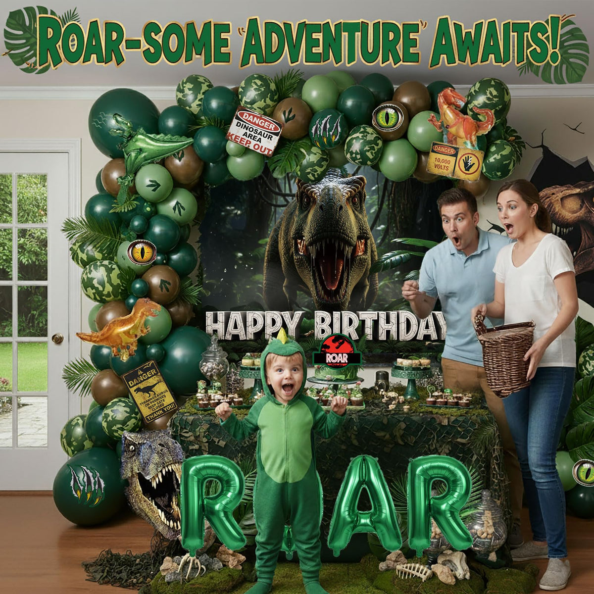 ColorToyz T-Rex foil balloons add a cheeky centerpiece for a Jurassic birthday