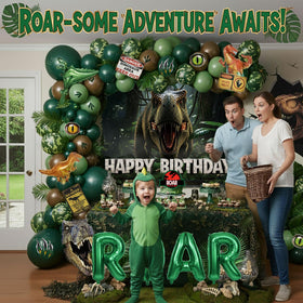 ColorToyz T-Rex foil balloons add a cheeky centerpiece for a Jurassic birthday
