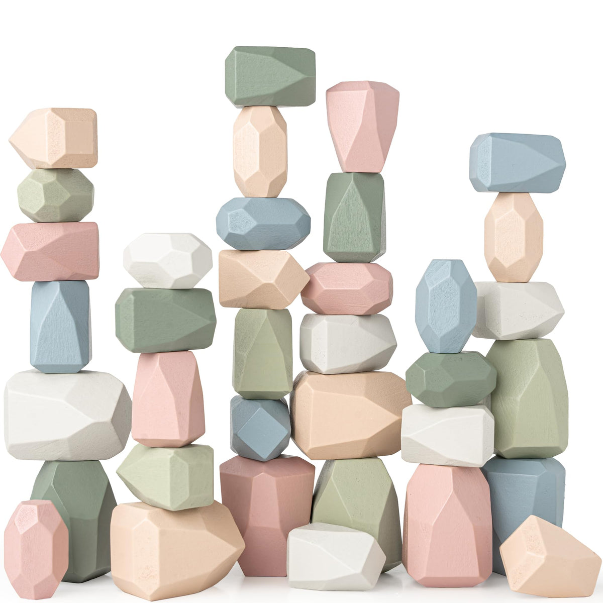 Comfy Cubs stacking rocks 36 pieces in a bright tower boosts fine motor skills and imagination.