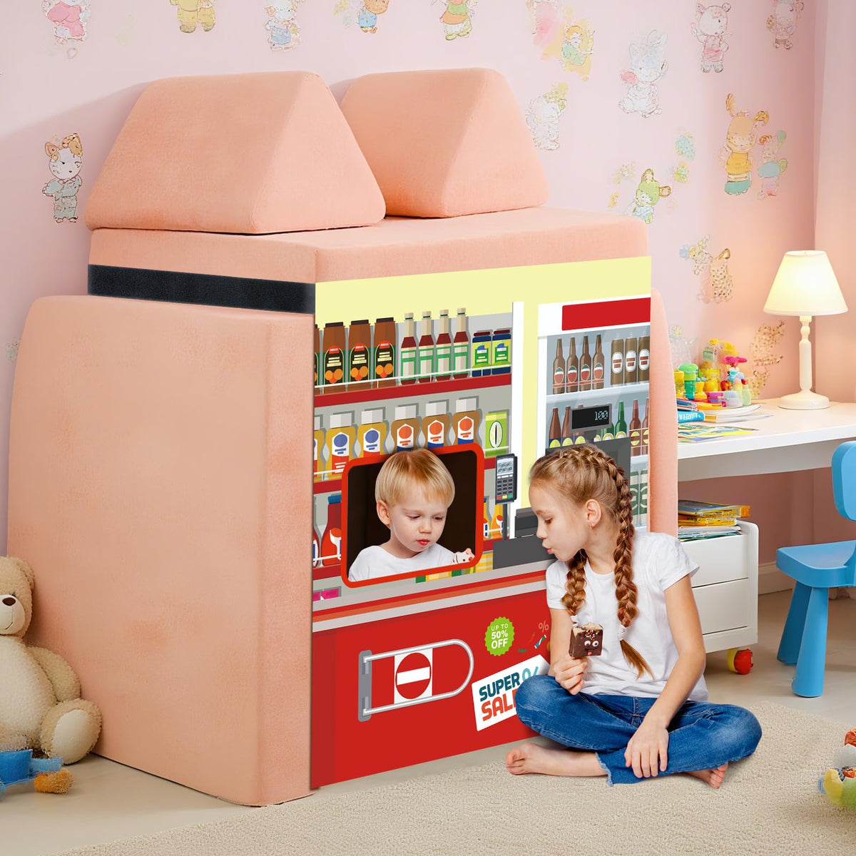 ComfyKit supermarket panel featuring soft, sturdy fabric for pretend shopping