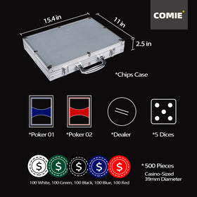 Comie 11.5g dual-injected chips showcase casino-grade weight.