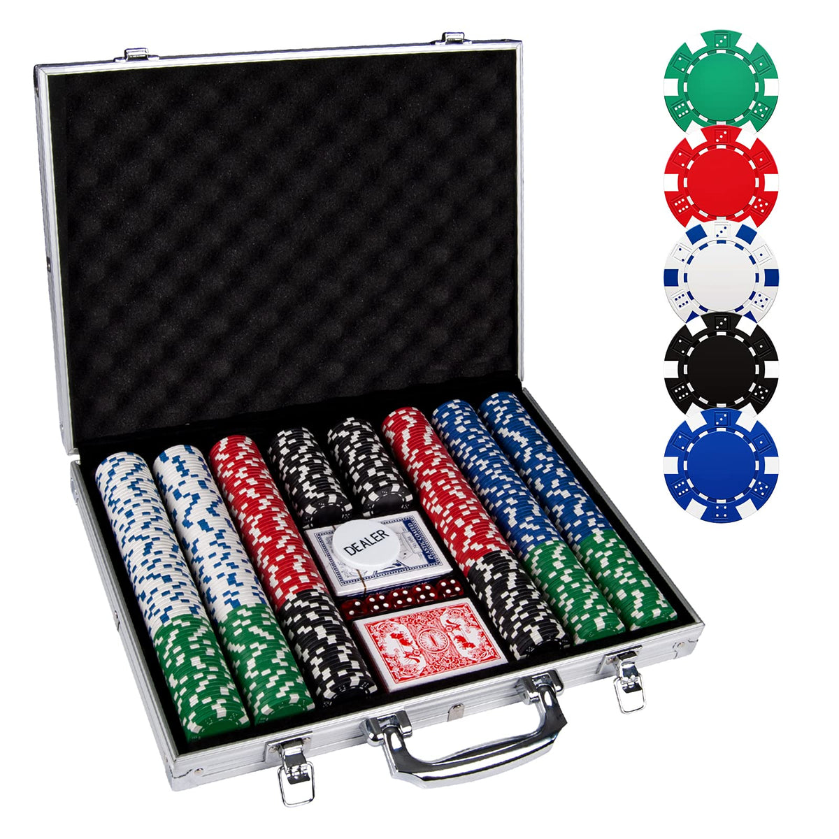 Comie poker chips in aluminum case for easy storage and transport.