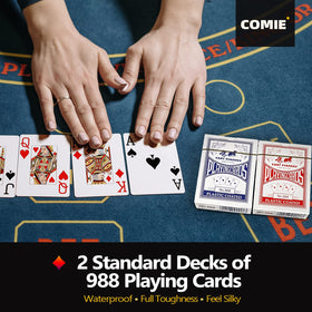 Contains two standard decks of cards and five dice.