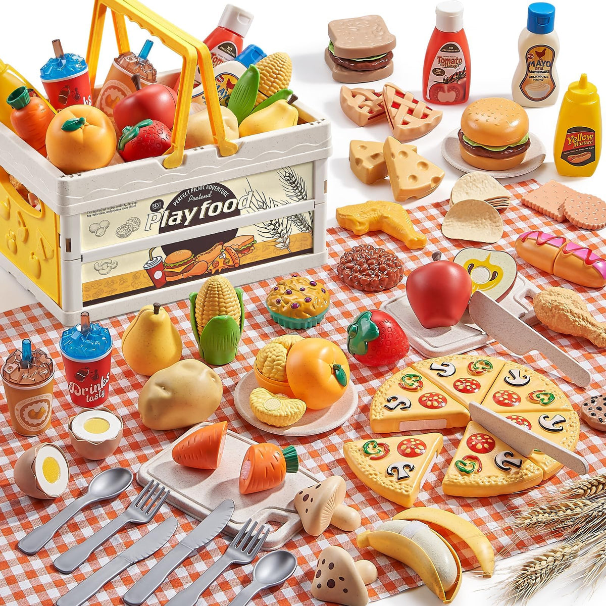 Comirth play food sets picnic blanket creates cozy outdoor pretend dining scenes.