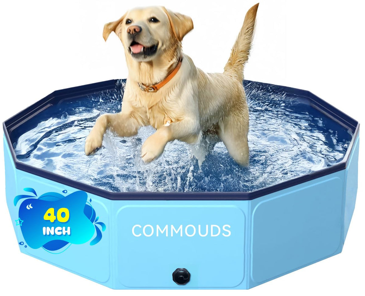 COMMOUDS foldable dog pool on flat surface for safe outdoor play.