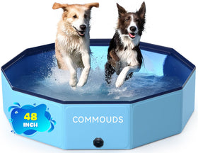 COMMOUDS foldable pool exterior shows durable, safe outdoor cooling for pets.