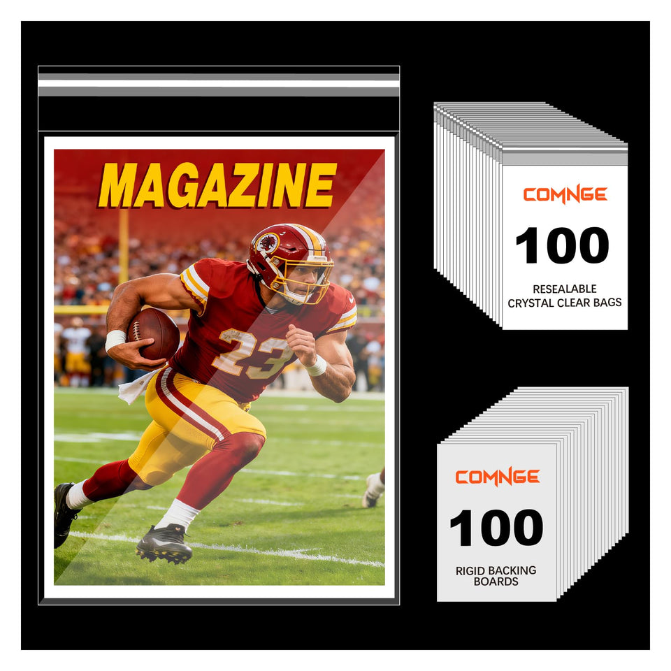 Comnge 100-pack magazine bags provide crystal-clear protection for comics and magazines