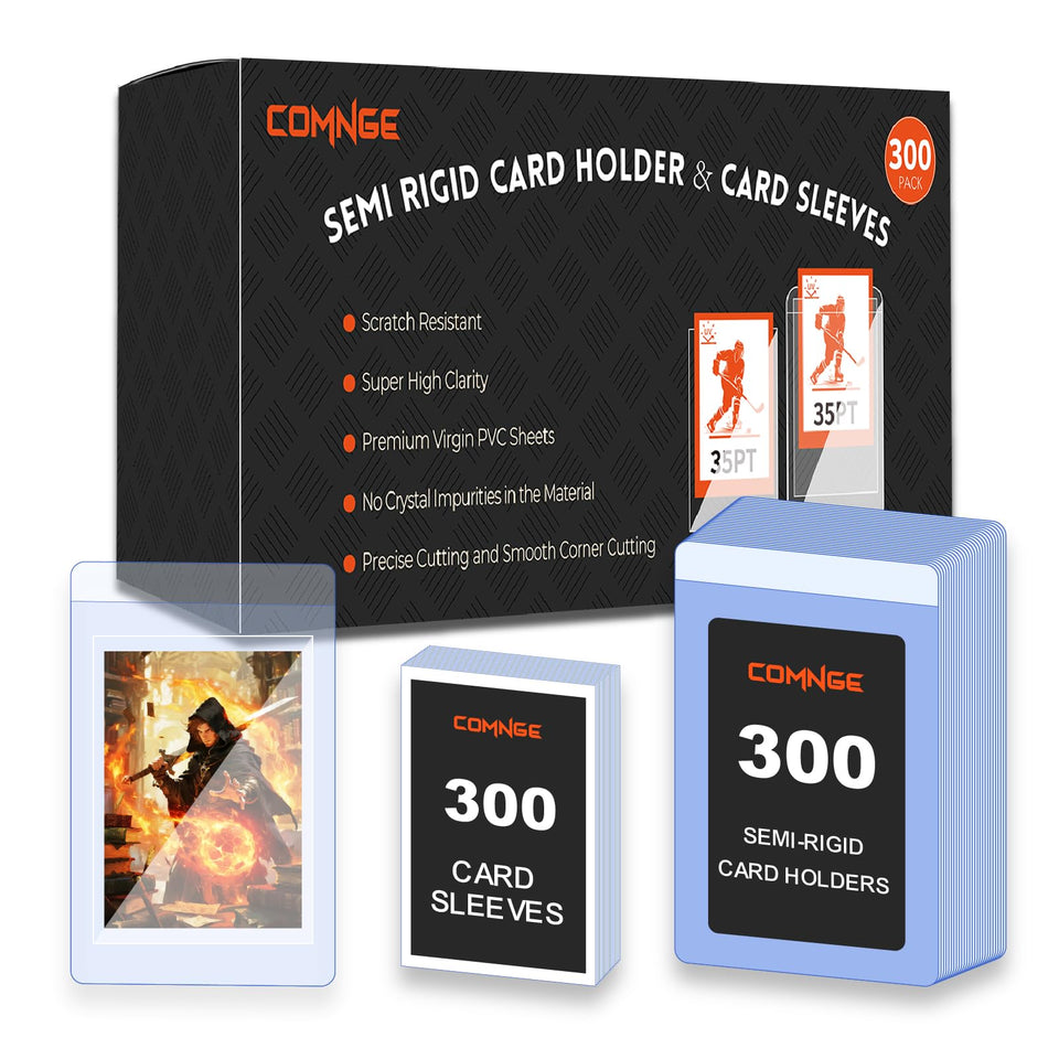 Comnge 600ct semi-rigid card holder front view with ultra-clear protection.
