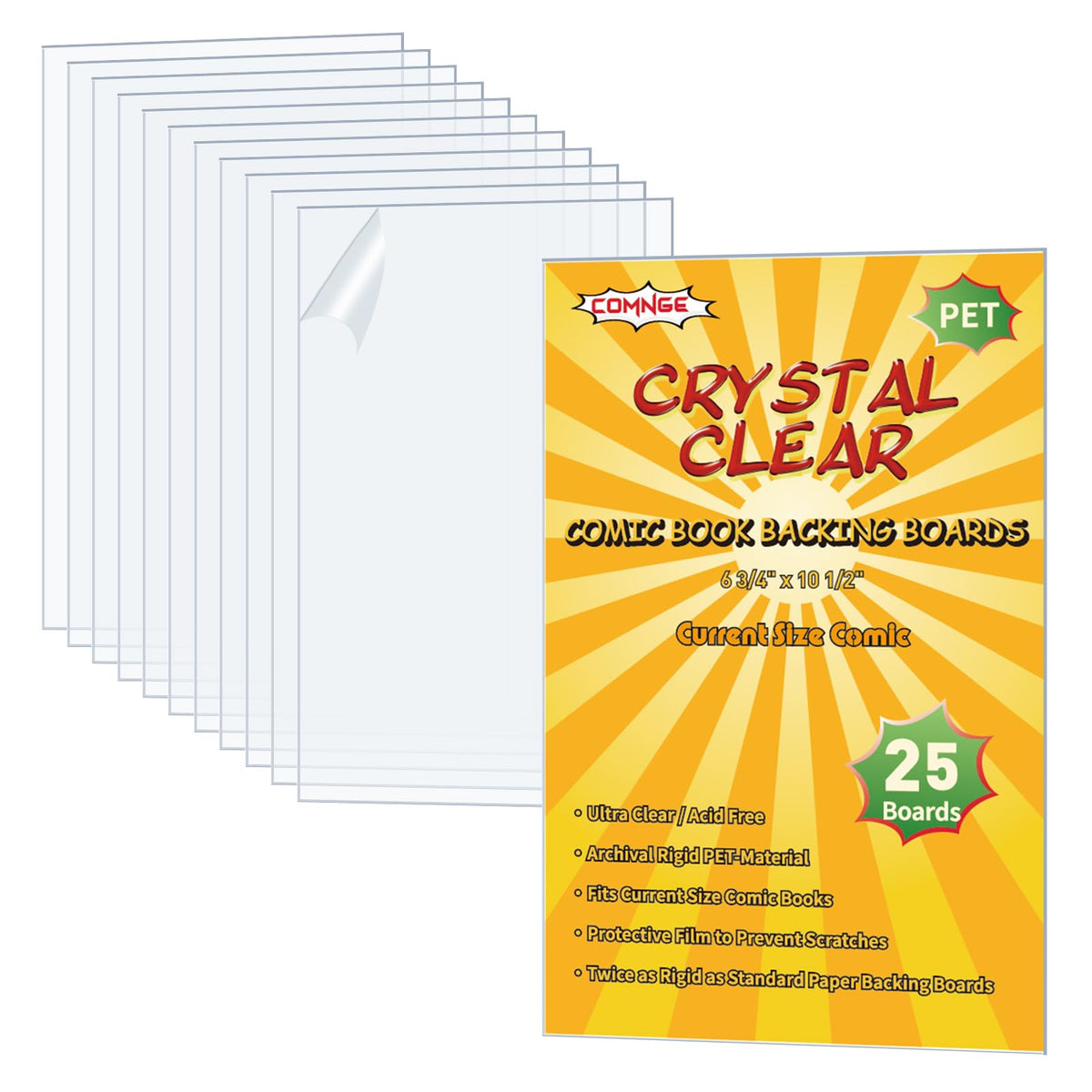 Comnge PET board crystal-clear front and back view for pristine double-sided artwork
