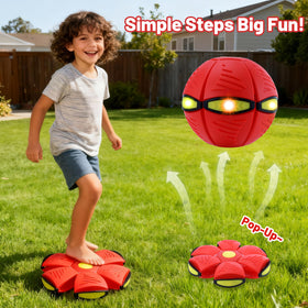 Comnonage Magic Metaball flying saucer mode glowing during outdoor toss.