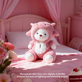 Comnonage Pink Lamb hoodie removable outfit enhances dress-up and interactive play.