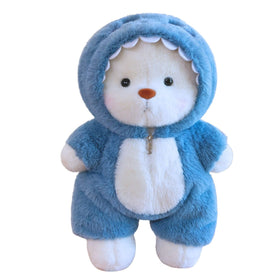 Comnonage teddy bear in blue shark outfit ready for dress-up play and cuddly fun