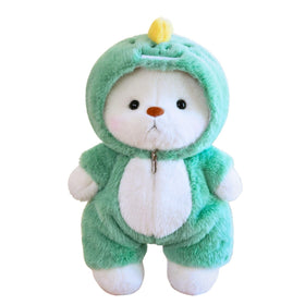 Comnonage Teddy Bear with removable dinosaur hoodie for imaginative play.