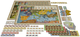 Roman Empire setting with route tiles and resources on display.