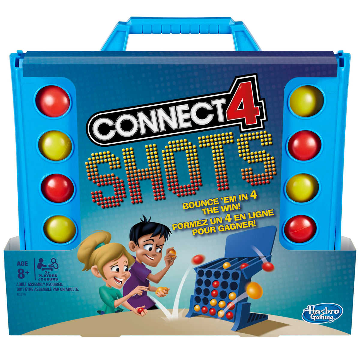Connect 4 Shots colorful bouncing balls for fast-paced action.