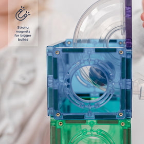 CONNETIX ball run tower building with tubes showcases STEM exploration.